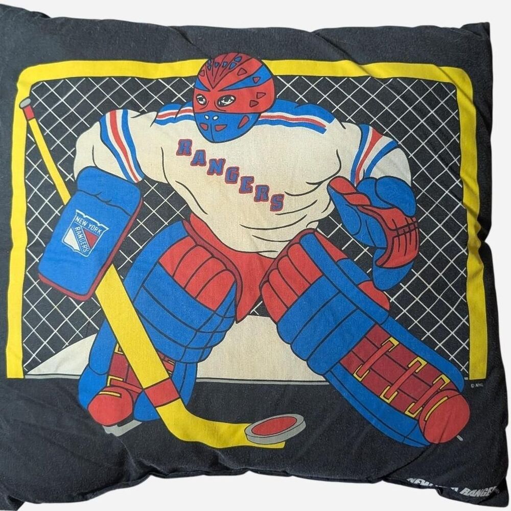Vintage New York Rangers Hockey Goalie Pillow, a very cool retro NHL pillow
